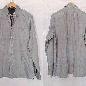Ted Baker THE FUNK‎ LONG SLEEVE OXFORD SHIRT Button Front Blue White 4 XXL 2XL